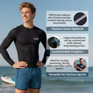 ロゴプリント長袖ラッシュガード：速乾・UVカットコンプレッションシャツ (サーフィン・水泳・ジム用タイトウェア) - Product Image 3