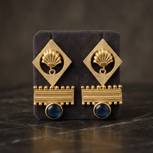 Pendientes de Gota Dorados con Gema Hidroeléctrica de Zafiro Único y Brillante, Chapados en Oro, Étnicos, Hechos a Mano, de Latón, para Compromiso - Product Image 3