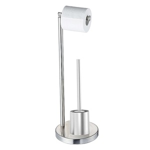 Porte-papier toilette sur pied en acier inoxydable 304 noir avec brosse WC pour salle de bain - Product Image 2