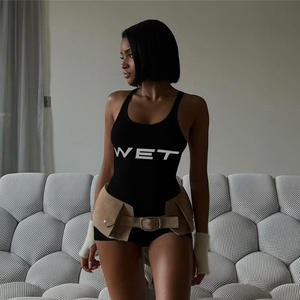 Combinaison d'été sans manches Bodycon avec logo imprimé Romper une pièce Col en U Stretchy Ladies Jumpsuits - Product Image 2