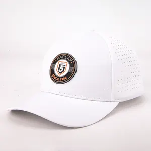 Boné esportivo de golfe à prova d'água para homens, chapéu de beisebol personalizado com 5 painéis azul marinho perfurado com corte a laser