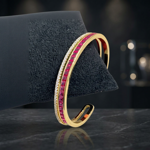 Luxury 18K Gold Plated Brass Cuff <b>Bracelet</b> Red <b>Ruby</b> CZ Cubic Zirconia Open Bangle High End Fashion Women Jewelry - Product Image 2