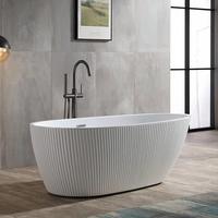 Baignoire autoportante en acrylique de qualité hôtelière, à bords fins, en forme d'œuf, avec design sans joint et motif rayé