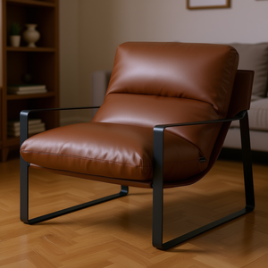 Fauteuil d'appoint moderne Vevor en cuir PU marron, dossier solide, coussin amovible, fauteuil de salon, meubles de salle de lecture - Product Image 2