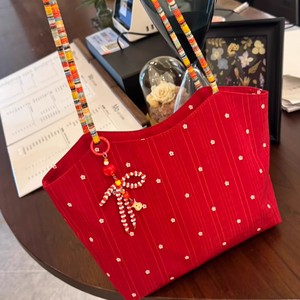 Bolso Tote de Lona con Flores Rojas Estilo Coreano, Nuevo Color Personalizado, Tejido, con Dos Asas, Cierre, Impermeable, Gran Capacidad - Product Image 6