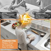 Tabla de cortar en forma de L de acero inoxidable con borde, antideslizante, apta para lavavajillas, de doble cara, para hornear carne, frutas, verduras y pan