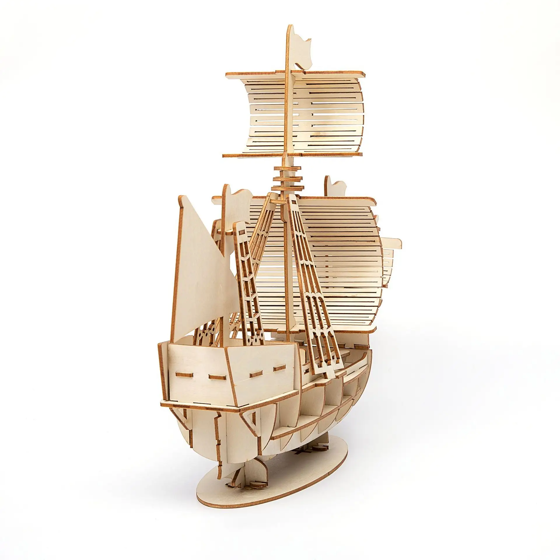 จิ๊กซอว์ไม้รูปเรือใบที่สวยงามของเล่นสำหรับเด็ก3D ไม้อัดตัดด้วยเลเซอร์