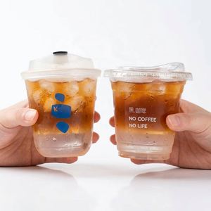 แก้ว PET แบบใช้ครั้งเดียว พิมพ์โลโก้ รีไซเคิลได้ ทรงกลม ขนาด 12oz 16oz รูปตัวยู พร้อมฝาปิด สำหรับชานมไข่มุกและกาแฟ - Product Image 1