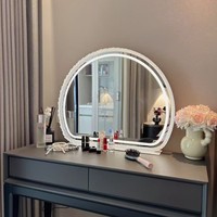 Cermin Rias LED Kristal dengan 3 Warna Lampu, Kontrol Sentuh, Peredupan Tanpa Tingkat, Cermin HD untuk Meja & Dinding