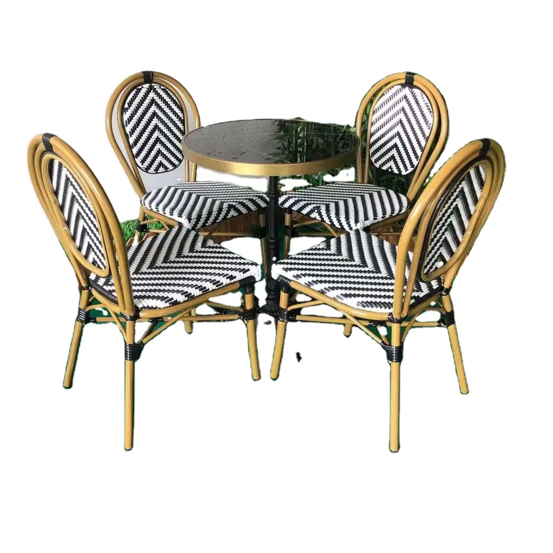 Vente en gros de chaises de jardin en rotin PE aluminium avec motif papillon pour café et terrasse