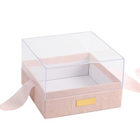 Boîte cadeau d'anniversaire en carton acrylique recyclable rose, impression numérique UV, logo personnalisé, gaufrage, forme carrée transparente, 2 mm, OEM