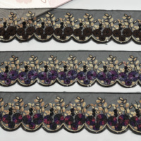 Ruban de dentelle en tulle noir brodé de fleurs en maille, élégant ruban de dentelle 3D à fleurs pour la décoration des manches, des ourlets et des patte de boutonnage d'Abaya et de Kaftan