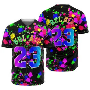 Nieuwe Stijlvolle Frisse Prince Of Bel Air 23 Baseball Jersey 90S Hiphop Korte Mouw Button Down Sport Shirts Honkbal Uniform