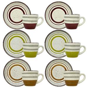 Mirra Set di 6 eleganti Vintage Design porcellana tazze da caffè con piattini colorati alla moda per alberghi realizzati in materiale durevole PC - Product Image 1