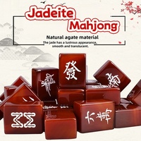 Jeu de tuiles de mahjong en agate rouge de taille moyenne, en jade, polies à la main, pour usage domestique, rassemblement familial, jeu de table de loisirs avec boîte de rangement