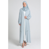 Abaya ouverte ornée de luxe avec poignets plissés robe en polyester bleu glace antistatique pour utilisation