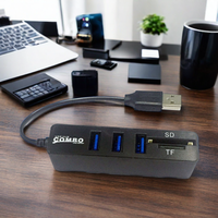 HUB USB2.0 3-Port Dengan Combo 6-in-1 Termasuk Pembaca Kartu SD/MMC/Mini SD/TF untuk Transfer Data Efisien 480Mbps