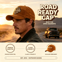 Casquette de baseball classique en daim vintage avec broderie Highland Raised pour homme, style décontracté western, idéale pour le camping en plein air et les voyages en voiture