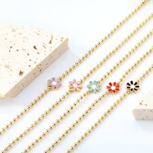Pulsera de Flores Coloridas con Dijes Personalizados al por Mayor, Joyería de Acero Inoxidable, Pulsera de Cadena con Cuentas Redondas Chapadas en Oro de 18k para Mujer - Product Image 5