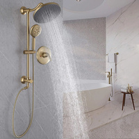 Système de douche mural en laiton chaud et froid, kit colonne de douche avec pomme de douche pluie et douchette