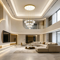 Lustre en cristal multi-lampes, style cluster, luxe, or, longue suspension, pour plafond haut, hall d'hôtel, grand atrium