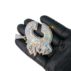 Pendentif lettre C en moissanite plaqué or rose, style hip-hop, serti de pierres, cadeau unisexe - Product Image 4