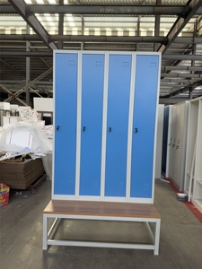 Casier vestiaire autoportant bleu/blanc en acier avec rangement suspendu et siège-banc verrouillable - Grande capacité - Product Image 2