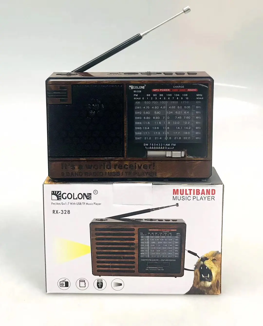 GOLON RX-326 FM AM SW 3 Band Vintage Retro Radio Rechargeable Radio With USB SD TF Mp3 Player