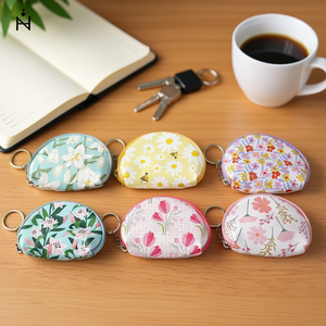 Portamonete floreale marca Z 12x9cm, mini portafoglio con cerniera per donne e ragazze, con catena portachiavi, stile fresco e portatile. - Product Image 3