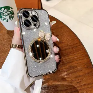 IPhone 11钻石镜化妆珠光电镀保险杠镜片保护软防震盖手机壳