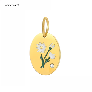 จี้ดอกไม้ประจำเดือนเกิด |   จี้รูปไข่เคลือบทอง 18K PVD สำหรับเด็ก ทำจากสแตนเลสเคลือบเงา ประดับเพชรซิร์คอน สำหรับทำเครื่องประดับ DIY - Product Image 6