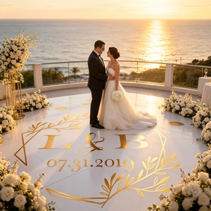 Autocollant personnalisé pour piste de danse de mariage, autocollant de sol en vinyle <span class=keywords><strong>avec</strong></span> initiales personnalisées pour réceptions, décoration de fête, signalétique artistique au sol - Product Image 1