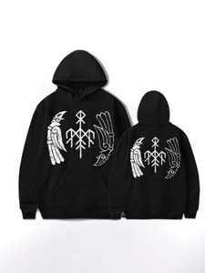 Sudadera con Capucha Gráfica de Metal Negro, 100% Algodón, Corte Regular, Bolsillo Frontal Estampado, Ropa de Otoño - Product Image 2