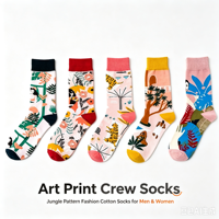 Chaussettes en coton unisexe à motif Art Jungle, jacquard abstrait avec figurines et plantes, mi-mollet, pour usage quotidien et décontracté, tendance, motif personnalisé OEM