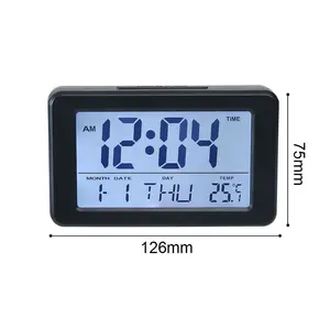 Reloj de escritorio, reloj alarma electrónica digital gran pantalla LCD reloj de escritorio reloj datos tiempo calendario temperatura, reloj