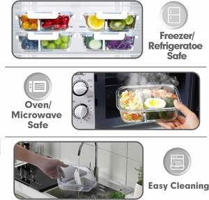 Hot Sales Pressed Eco-Friendly Microwave Safe Glass Food <b>Container</b> Leakproof Bento Lunch Box Meal Prep Storage Kitchen Use - Product Image 4