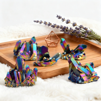 Robin Crystal Wholesale Grappes de quartz Aura plaqué titane, spécimen de cristal de guérison naturel, pierres brutes arc-en-ciel