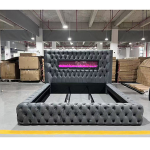 Оптовая продажа мебели для дома: роскошная кровать размера «king-size» с обивкой, каркас с дистанционным управлением, камином и динамиками - Product Image 5