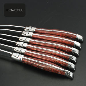 Ensemble de 6 couteaux à steak Laguiole dentelés en bois de rose, acier inoxydable à haute teneur en carbone forgé, lame de 5 pouces, couteau Laguiole ergonomique - Product Image 4