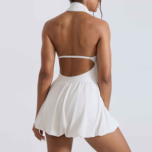 Met zakken Tennisrok met hoge hals Sexy rugloze golfrok Sneldrogende Tuturok Dames Sport Fitnesskleding Mouwloze vrijetijdskleding - Product Image 5