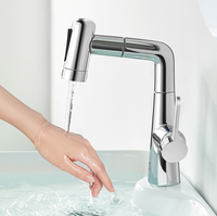 Robinet de cuisine moderne à poignée unique rétractable Robinet de lavabo rotatif télescopique à 2 trous étanche à l'eau chaude et froide en cuivre