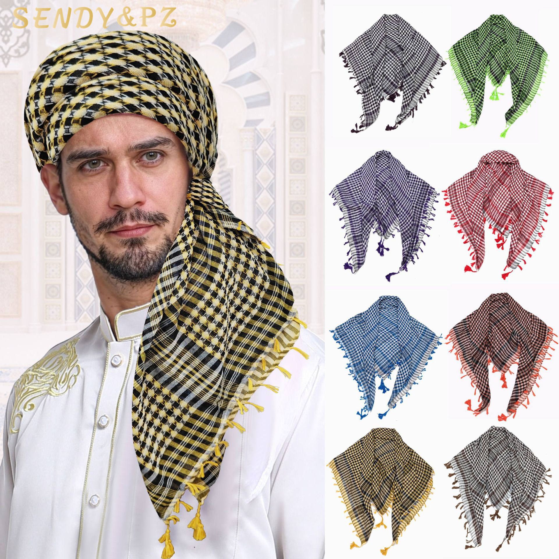 Arab 110*110cm Large Square Scarf with Tassel Keffiyeh Shemagh
