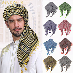 アラブ110 * 110cm大きな正方形のスカーフタッセル付きKeffiyeh Shemaghサウジアラビアのヘッドスカーフチェック付きターバンHijab Bandana - Product Image 1