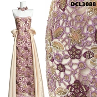 Tissu en dentelle guipure dorée avec perles, prix de gros, approvisionnement en vrac, tissu en dentelle brodée, dentelle française pour robes de mariée