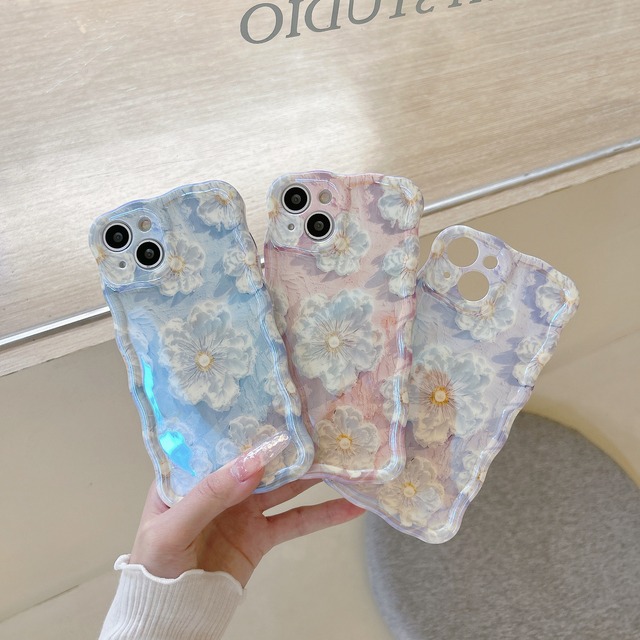 Luxury Colorful Retro Oil Painting Flower Laser Shockproof Mobile Phone Cases for iPhone 11 12 13 14 15 Pro Max Case