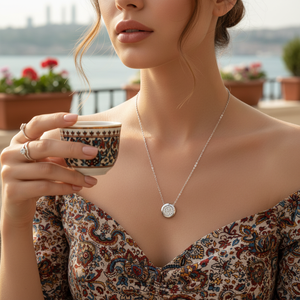 Colgante de Plata de Ley 925 con Diseño Redondo y Circonita Transparente, Hecho a Mano en Turquía, Venta al por Mayor - Product Image 2