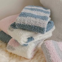 Chaussettes d'hiver en polaire corail pour femme, mi-mollet, épaisses, rayées, tricotées, motif patte de chat, nouvelle collection
