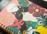 Roze Bloemige Kat Chef Spiraalvormig Receptenboekje Schattige Kat Chef Hoed Illustratie Hardcover Familie Bakboek Dagboek Groothandel