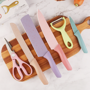 Factory Low Price Wholesale 6 Pieces Colorful Wheat Straw Kitchen Knife Set With Box Stainless Steel Kitchen Knife Set