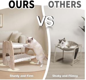 Cama Elevada Extra Grande para Gatos, Hamaca de Madera de Caucho Sólido con Cubierta, Camas Dobles para Mascotas para Hogares con Varios Gatos - Product Image 6